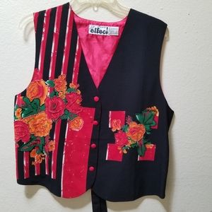 Vest, embelished, black floral, Large